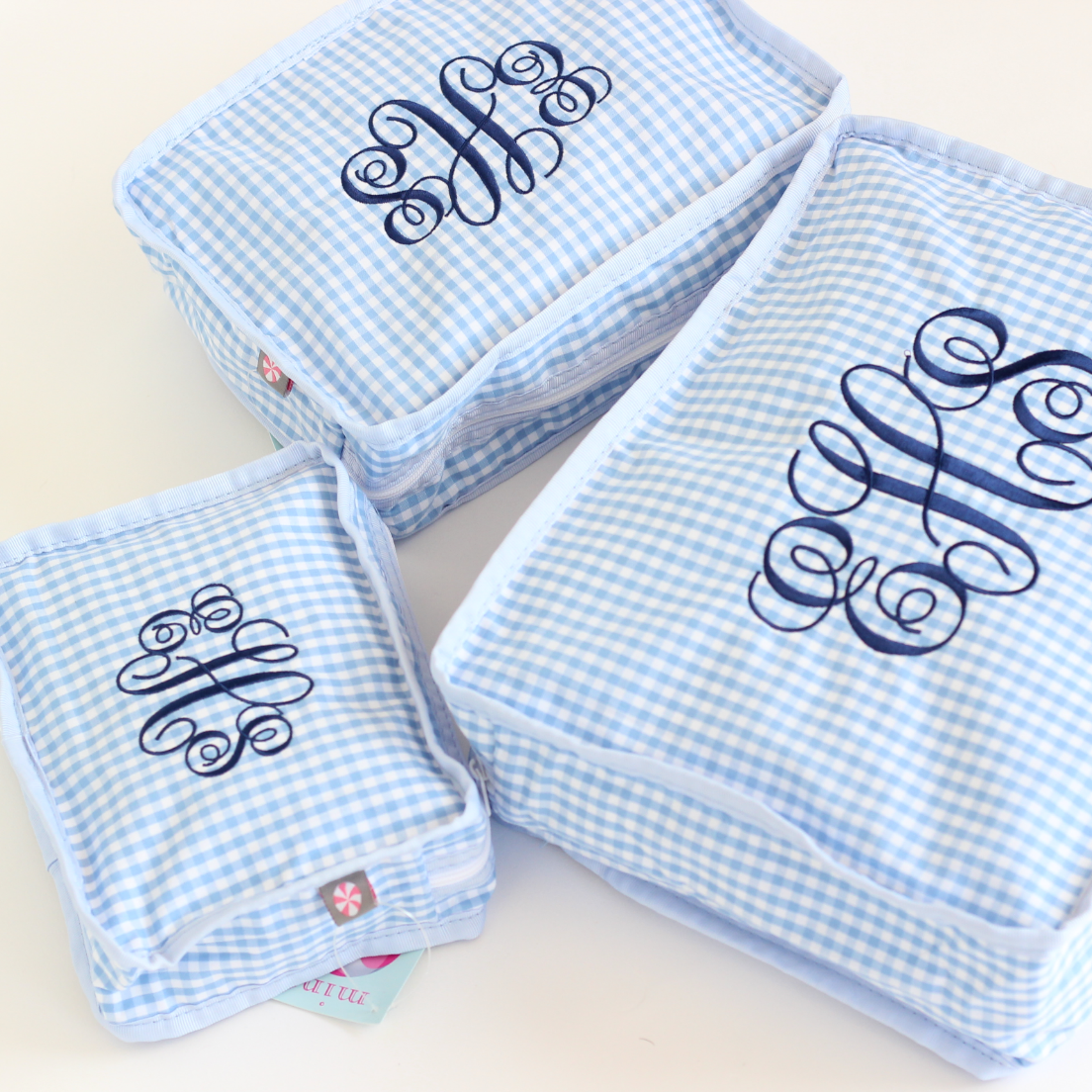 【選べるモノグラム】スタッキングポーチ3点セットPinkGingham