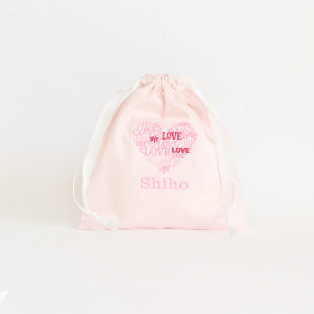 Valentine edition【LOVEハートモチーフ+名入れ】巾着袋3種類セット