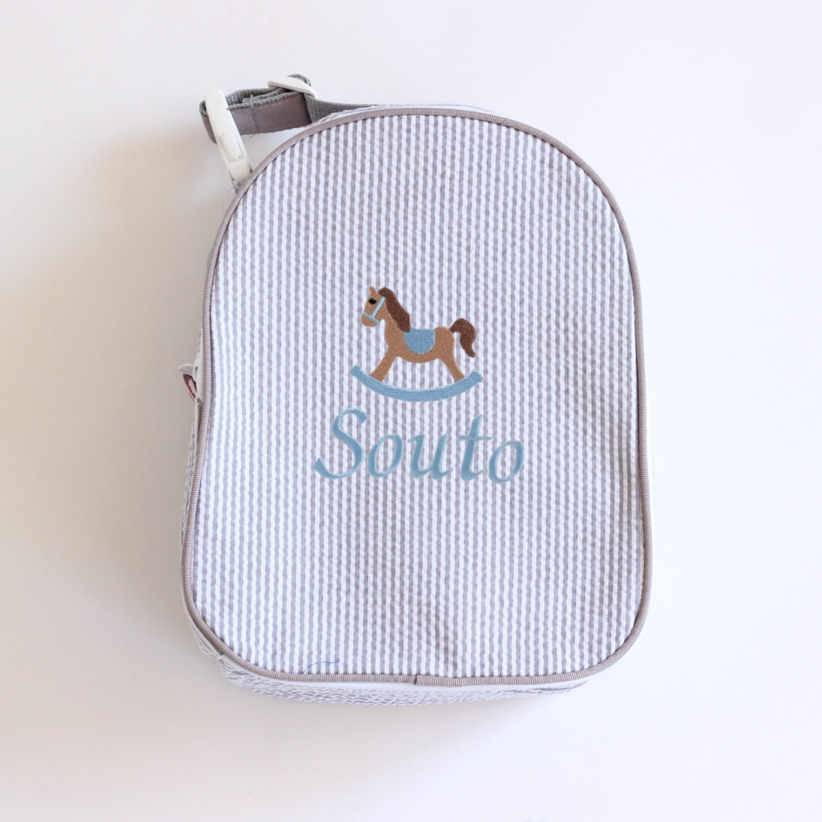 【選べるモチーフ】お名前刺繍入りクーラーバッグGrey seersucker