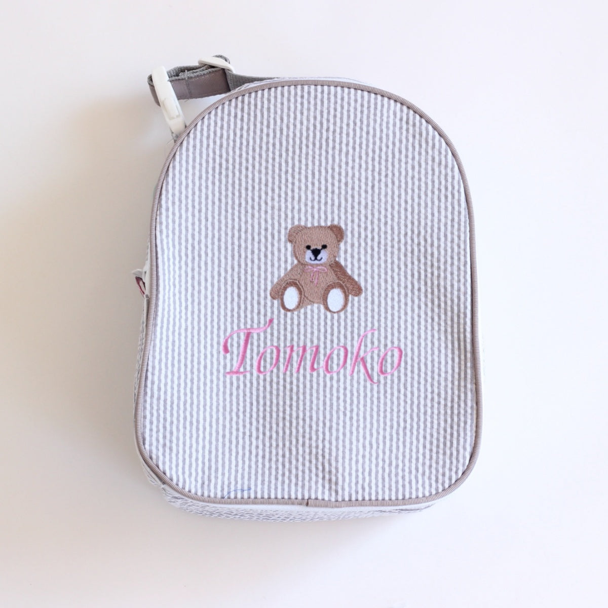 【選べるモチーフ】お名前刺繍入りクーラーバッグGrey seersucker