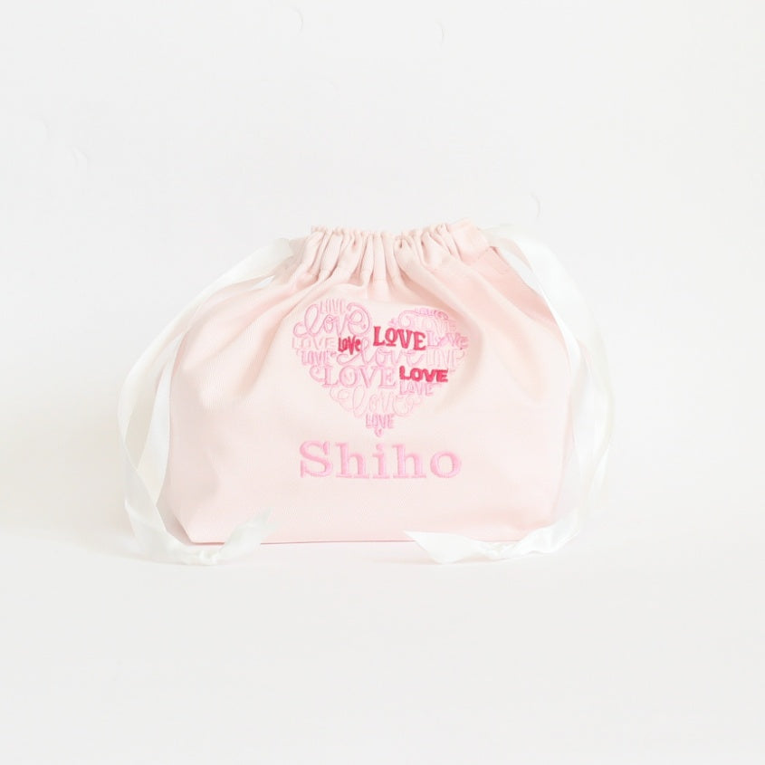 Valentine edition【LOVEハートモチーフ+名入れ】巾着袋3種類セット