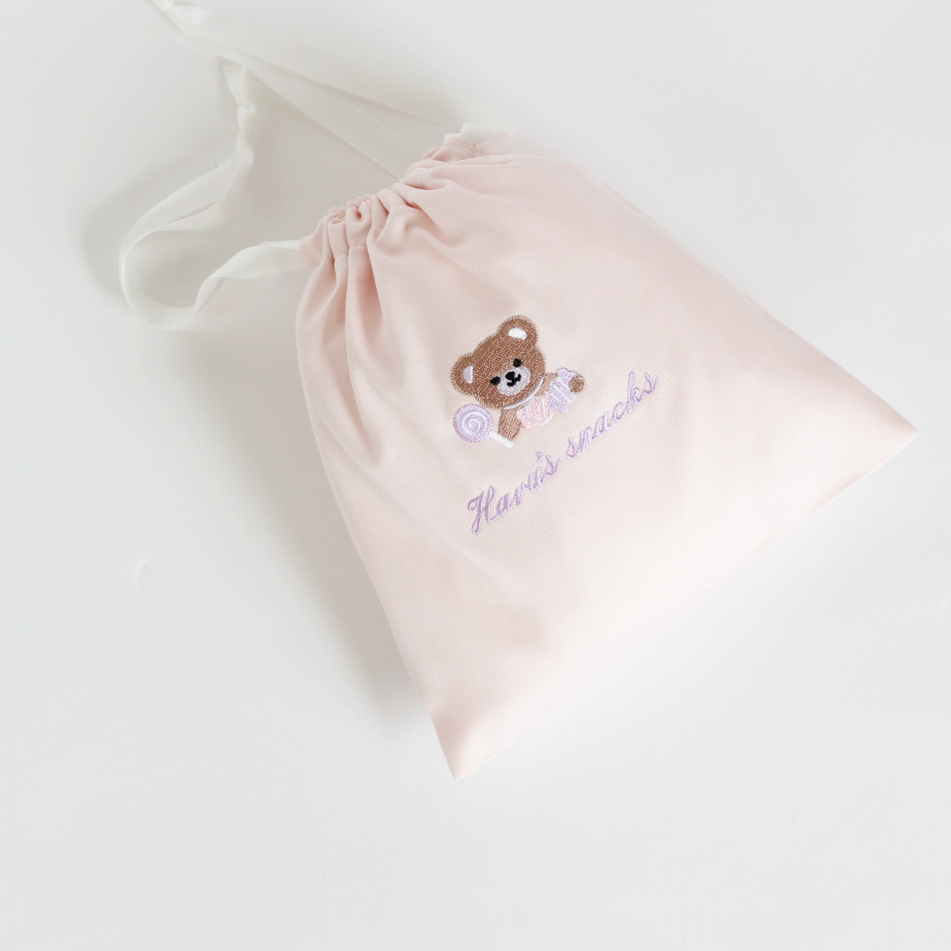 くまちゃんとお菓子モチーフの名入れ巾着袋Sマチなし