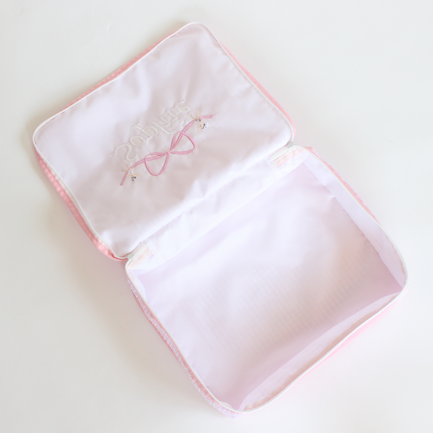 【選べるモチーフ2】スタッキングポーチ3点セットPink Check Seersucker