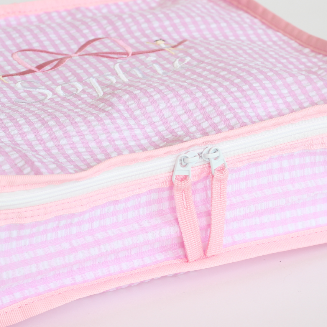【選べるモチーフ2】スタッキングポーチ3点セットPink Check Seersucker