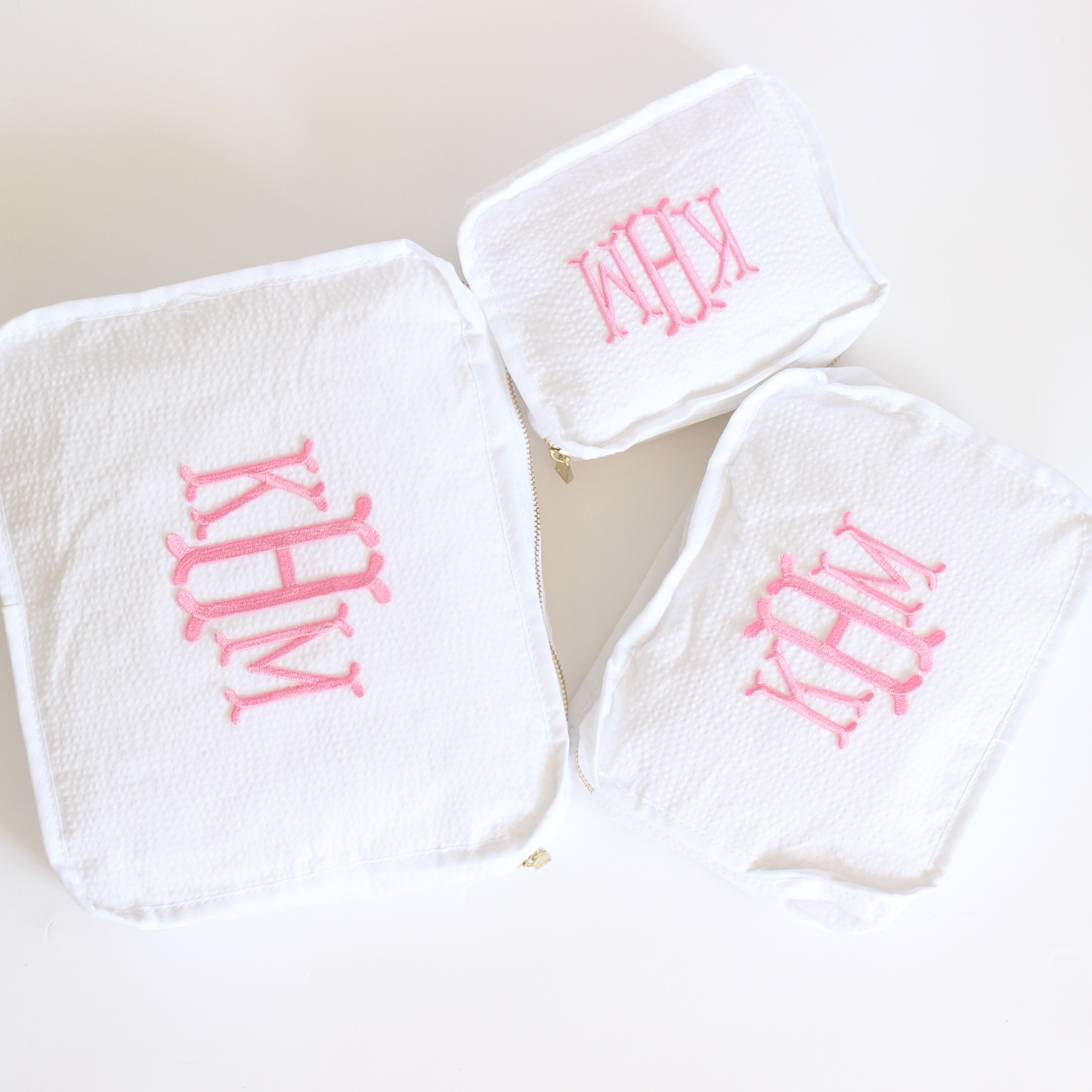 【選べるモノグラム】スタッキングポーチ3点セットPinkGingham