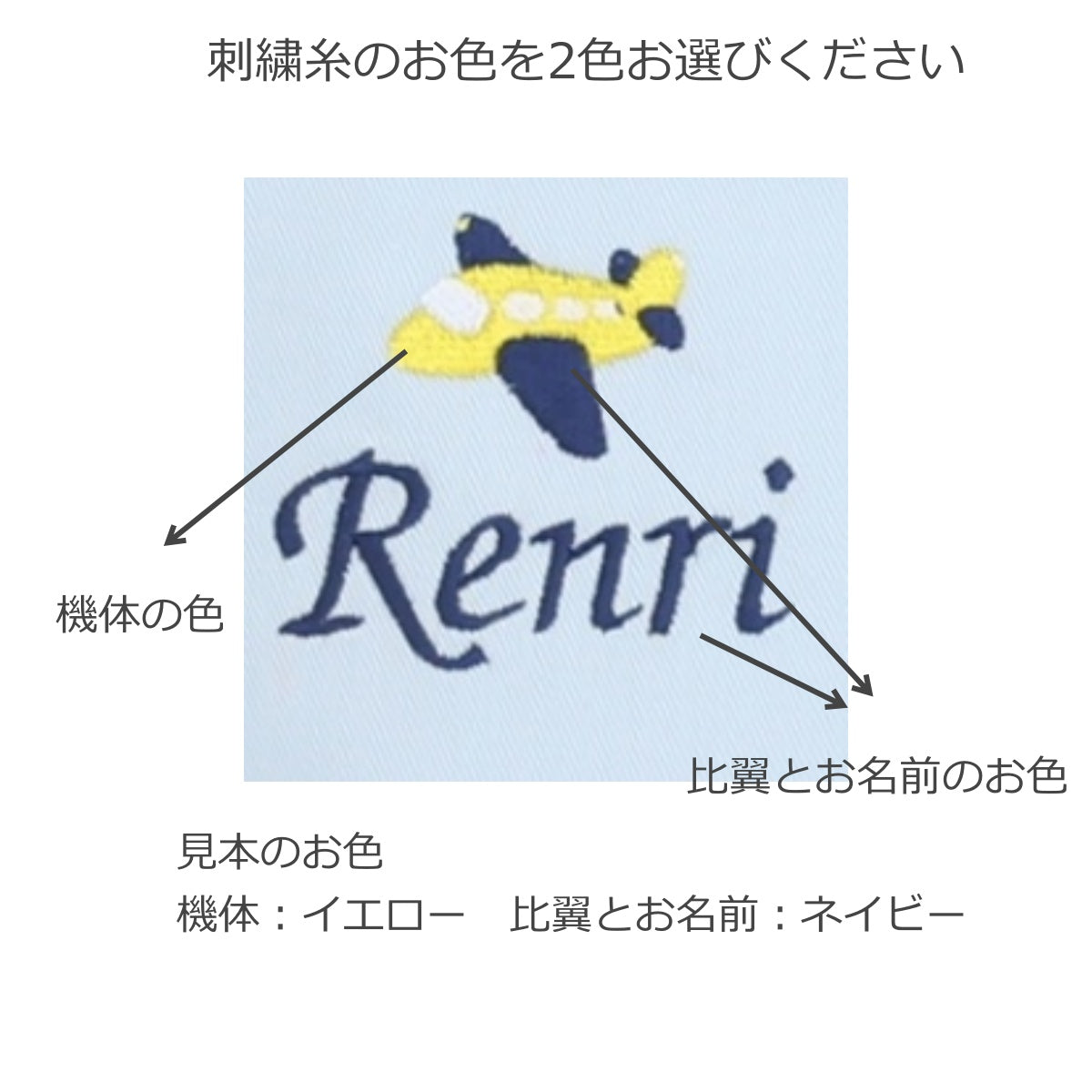 【飛行機+名入れ刺繍】巾着Mマチ付き(4色)