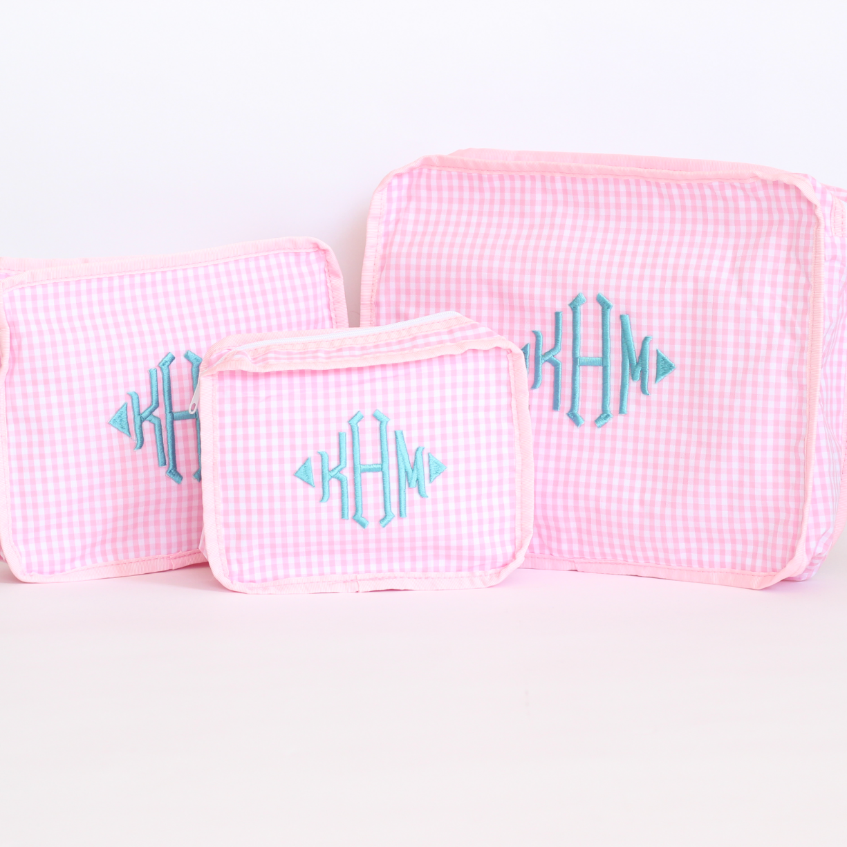 【選べるモノグラム】スタッキングポーチ3点セットPinkGingham