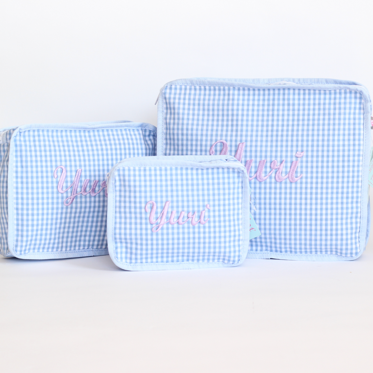 【選べるデザインフォント】スタッキングポーチ3点セットPink Gingham