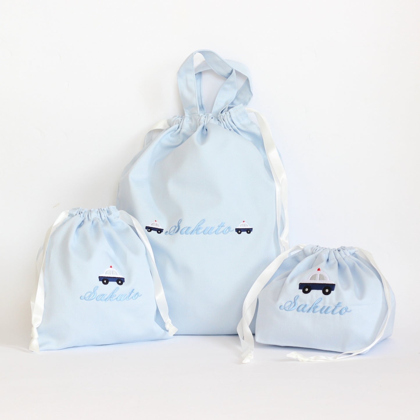 【選べる働く車+名入れ刺繍】巾着袋L持ち手付き(4色)