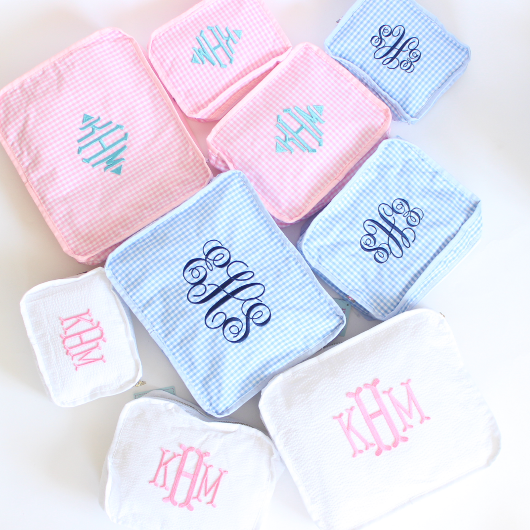 【選べるモノグラム】スタッキングポーチ3点セットPinkGingham