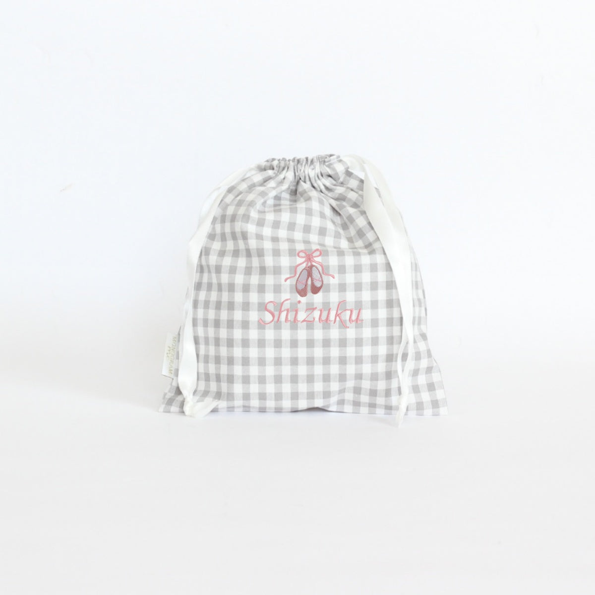 【トゥーシューズ+名入れ刺繍】巾着袋Sマチなし(チェック柄3色)