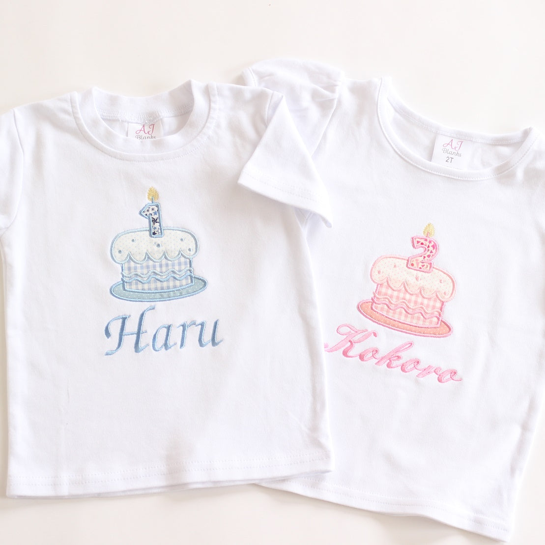 【長袖】バースデーTシャツ デコレーションケーキのアップリケ1歳から6歳