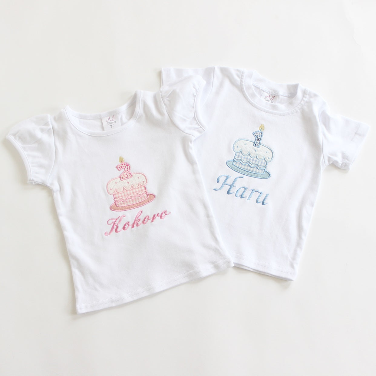 【長袖】バースデーTシャツ デコレーションケーキのアップリケ1歳から6歳