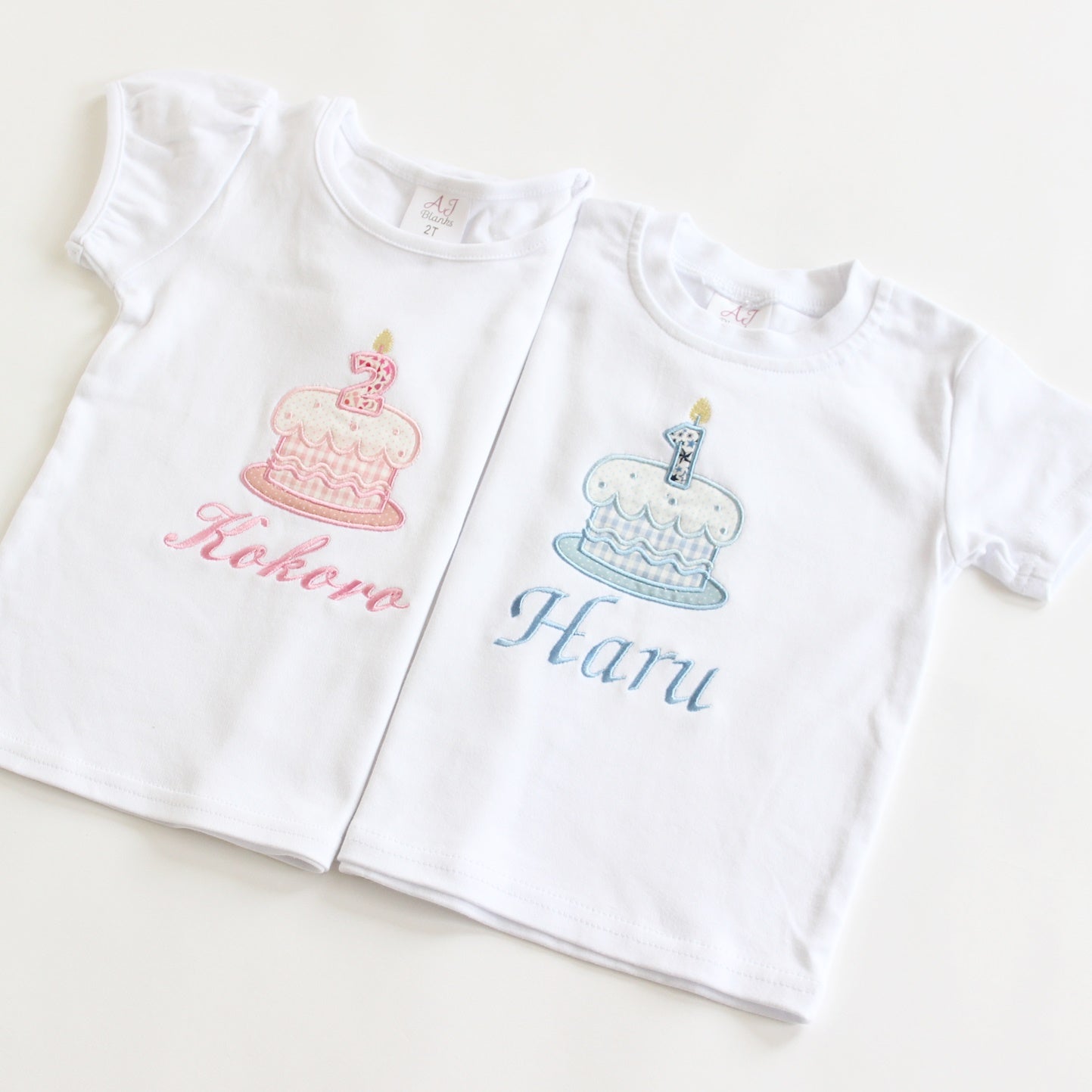 【長袖】バースデーTシャツ デコレーションケーキのアップリケ1歳から6歳