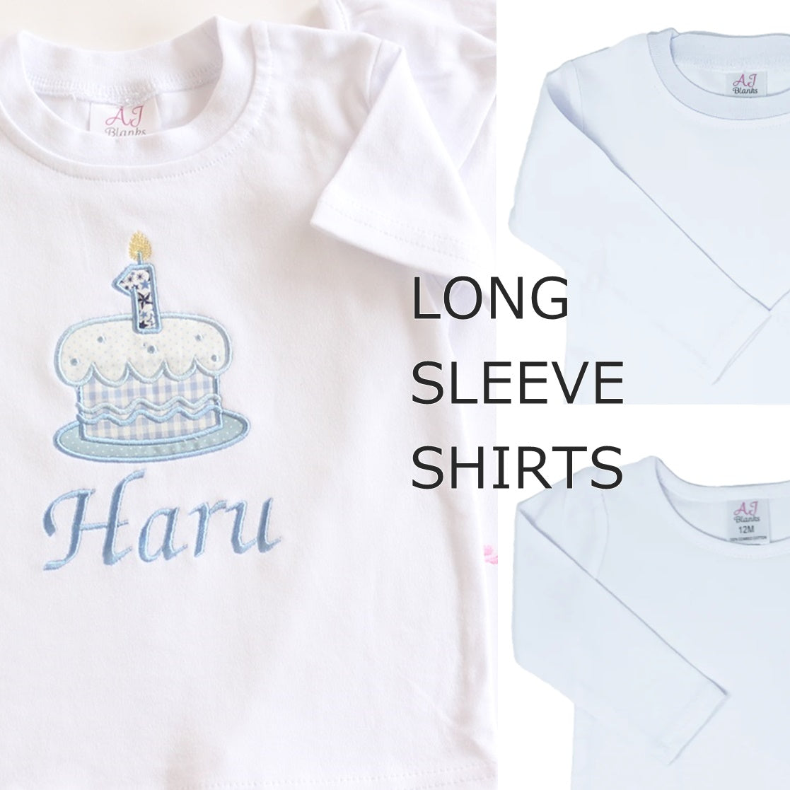 【長袖】バースデーTシャツ デコレーションケーキのアップリケ1歳から6歳