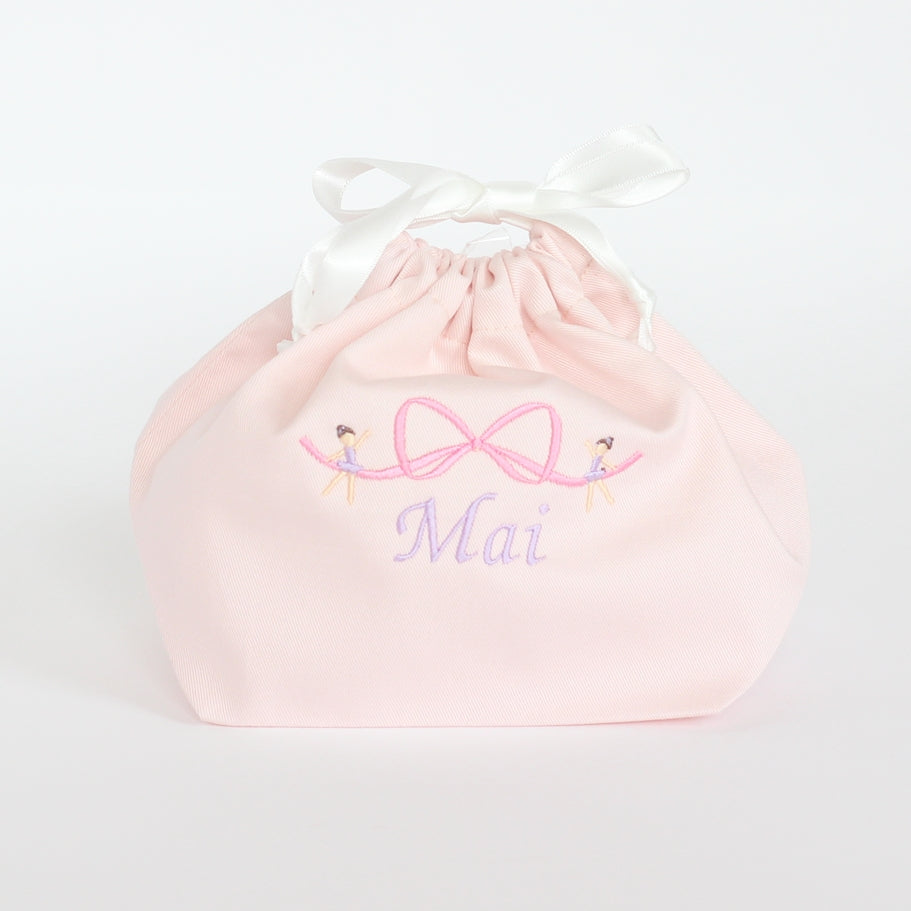 【バレリーナちゃん+名入れ刺繍】巾着袋3種類セット(4色)