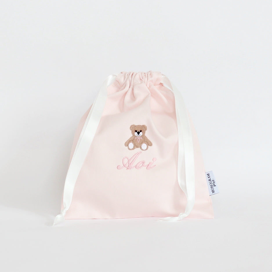 【くまちゃん+名入れ刺繍】巾着袋3種類セット(4色)