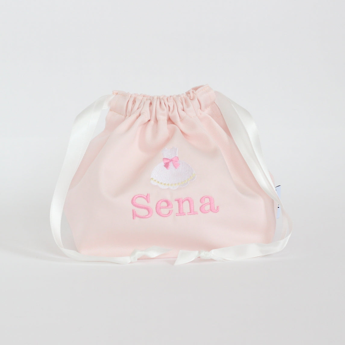 ドレスの名入れ巾着袋Mマチ付き巾着袋