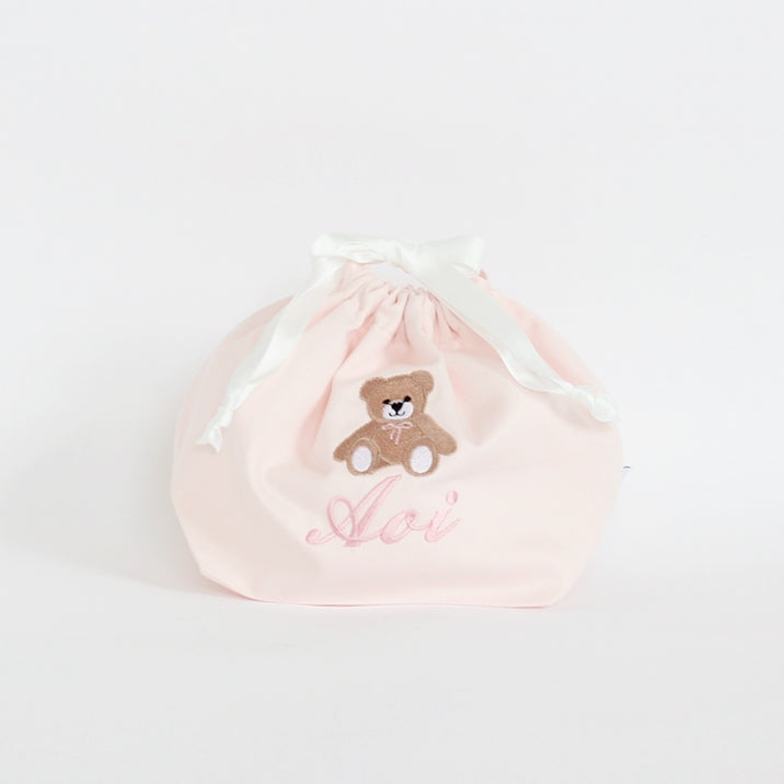 【くまちゃん+名入れ刺繍】巾着袋3種類セット(4色)