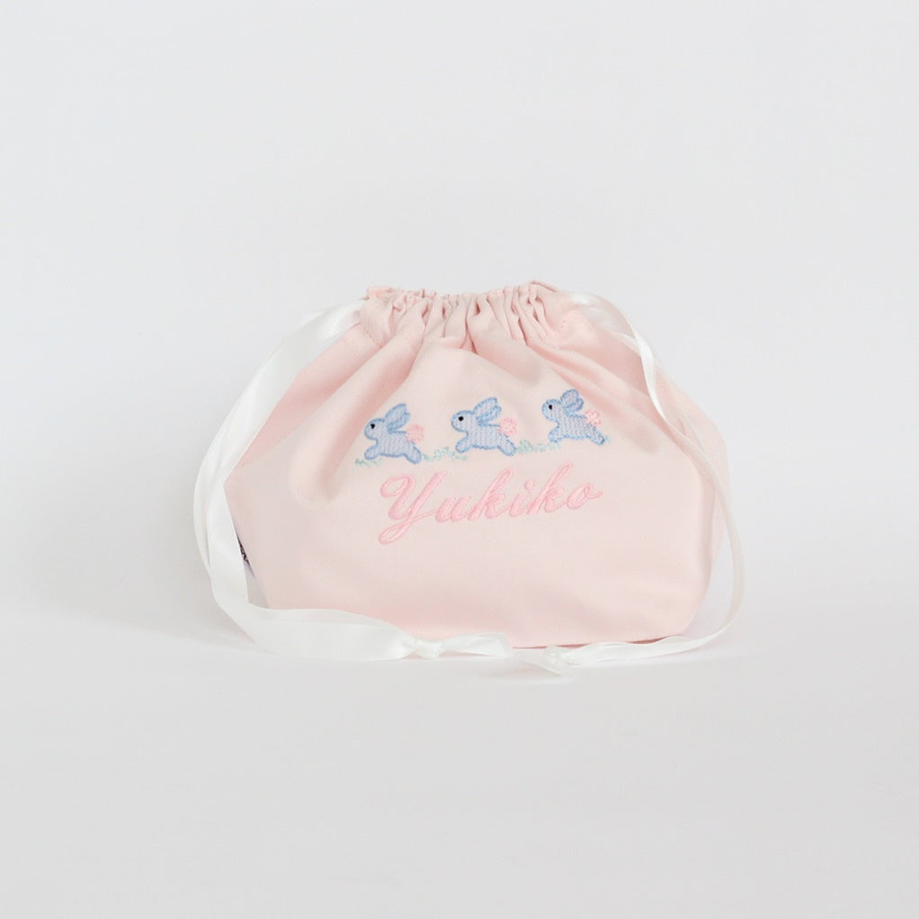 【うさぎさん+名入れ刺繍】巾着袋3種類セット(4色)