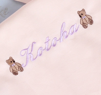 【おすましくまちゃん+名入れ刺繍】巾着袋3種類セット(4色)