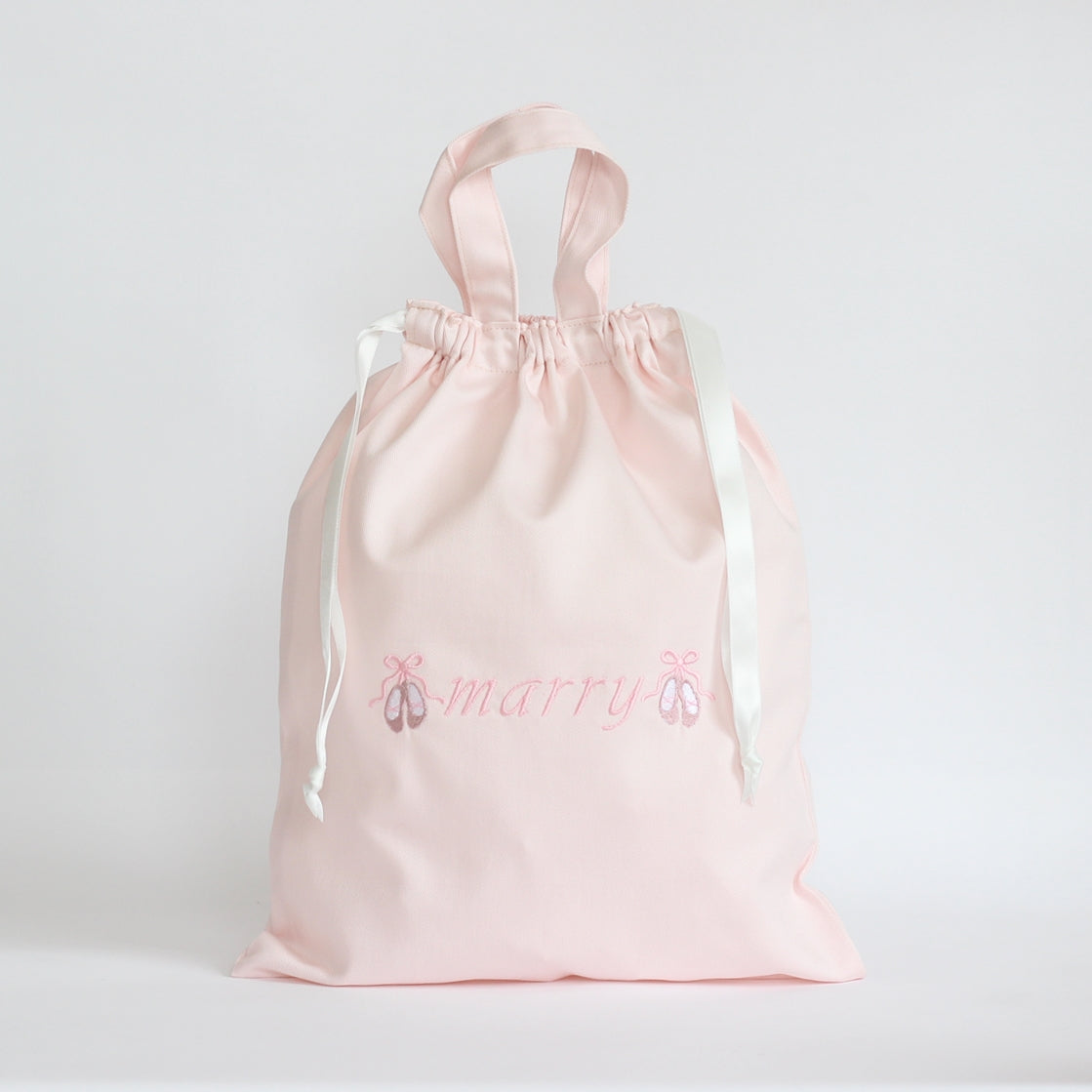 【トゥーシューズ+名入れ刺繍】巾着袋3種類セット(4色)