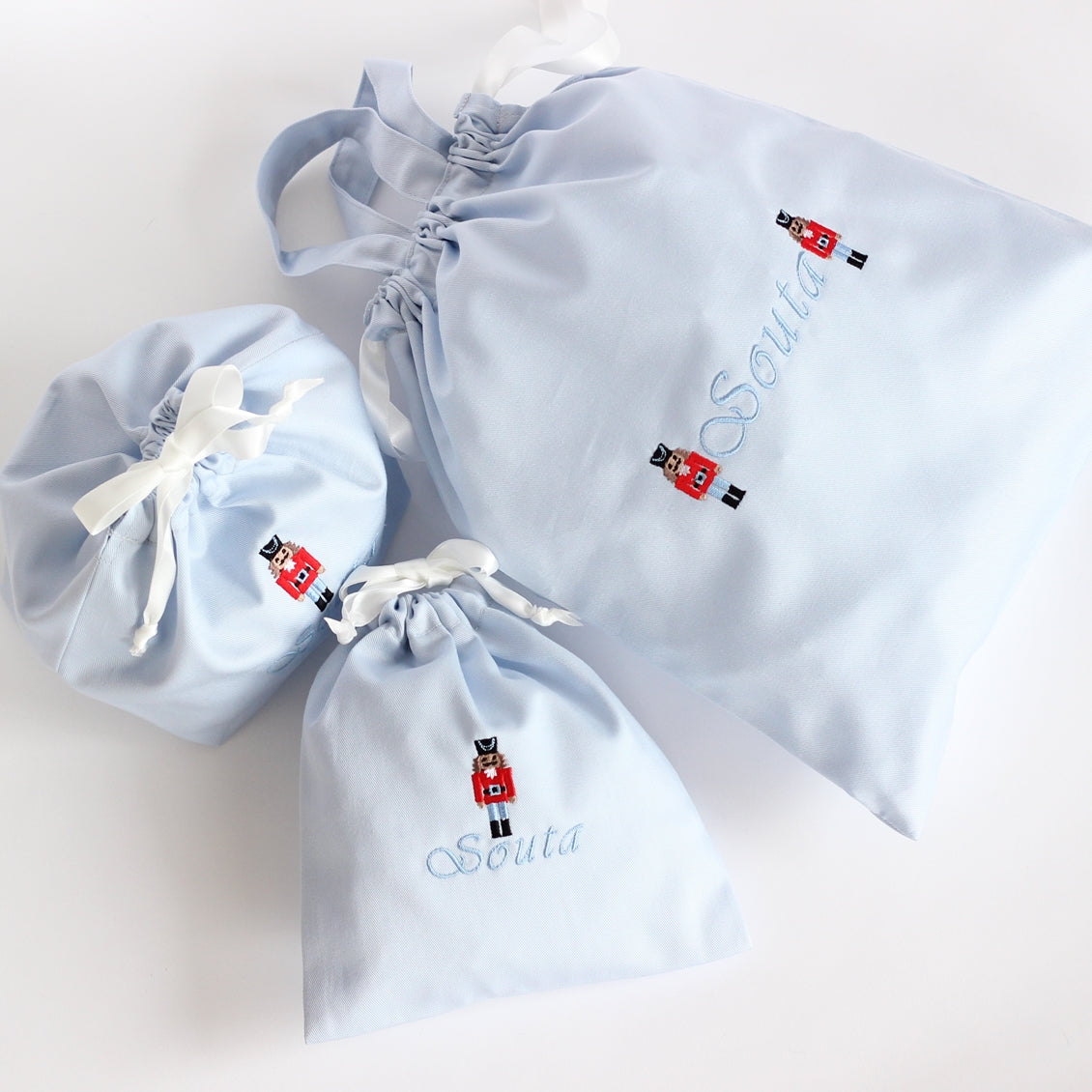 【兵隊さん+名入れ刺繍】巾着袋3種類セット(4色)