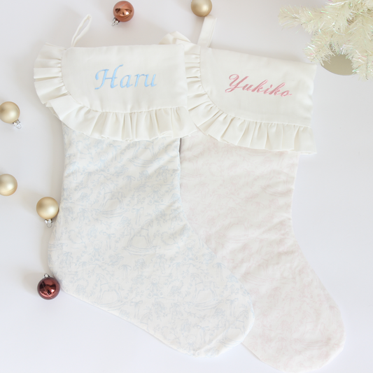 オリジナル!!トワルドジュイ柄のフリルクリスマスストッキング