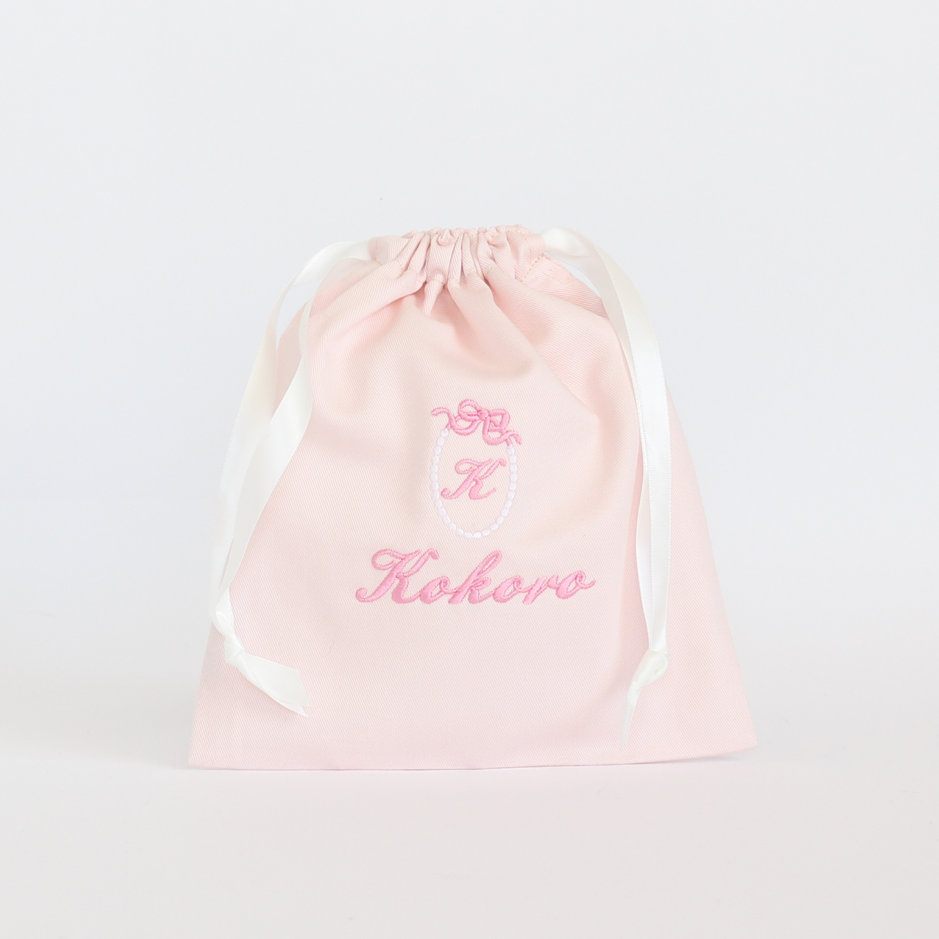 【リボンリース+名入れ】巾着袋Sマチなしドローストリングバッグ