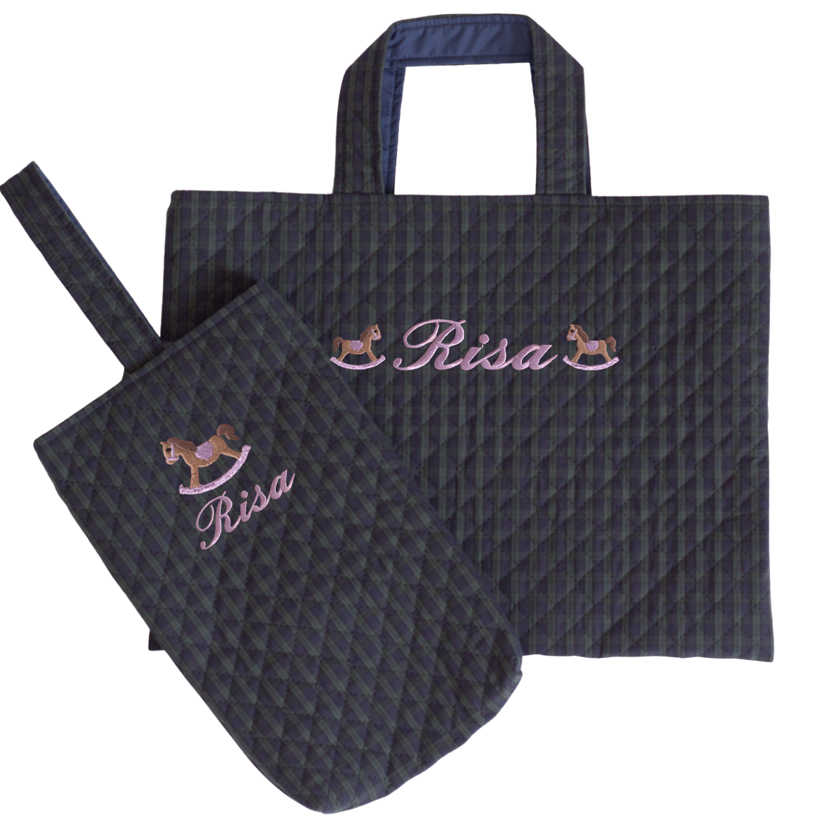 【選べるモチーフ+名入れ】レッスンバッグ＆シューズバッグsetブラックウォッチ柄