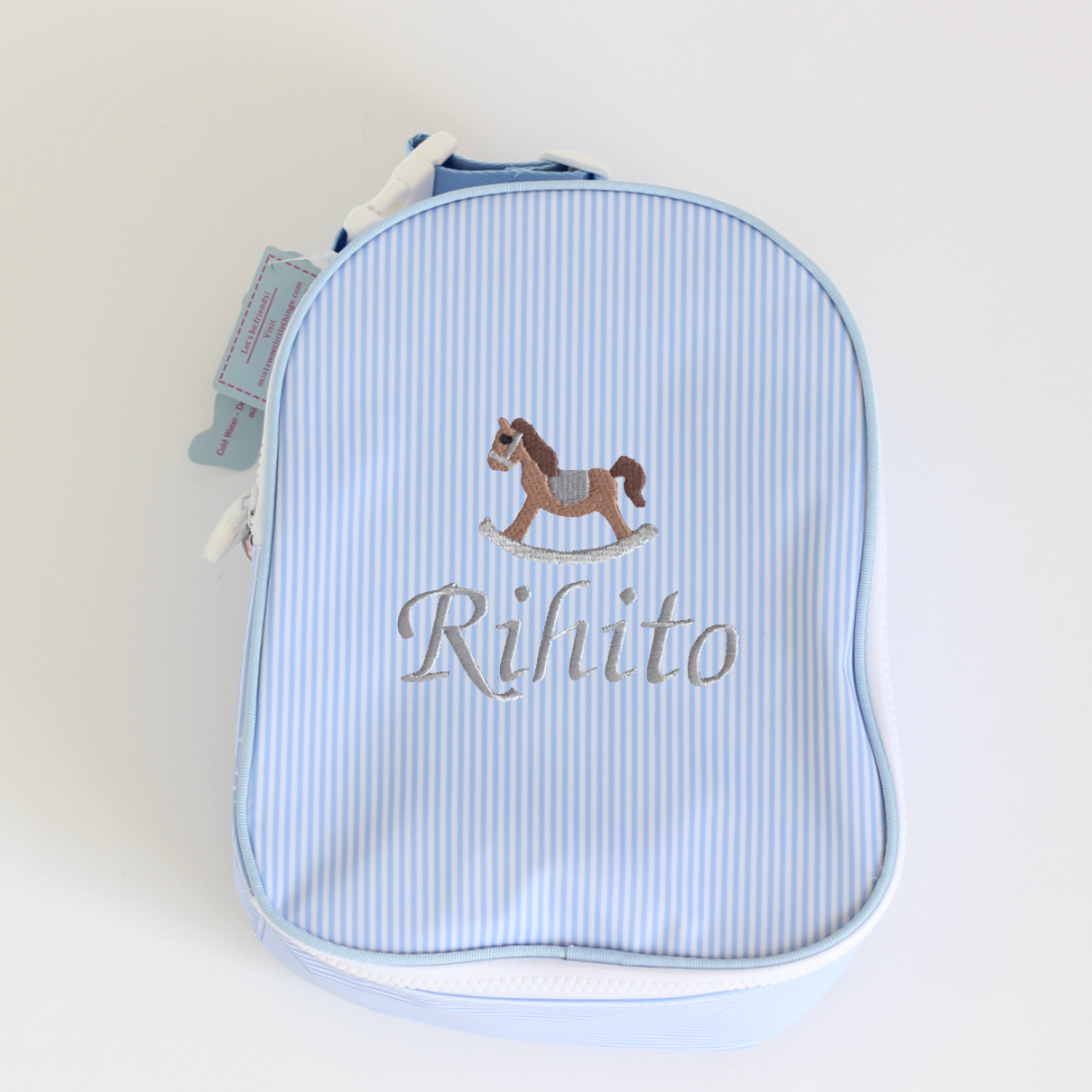 【選べるモチーフ】お名前刺繍入りクーラーバッグblue stripe