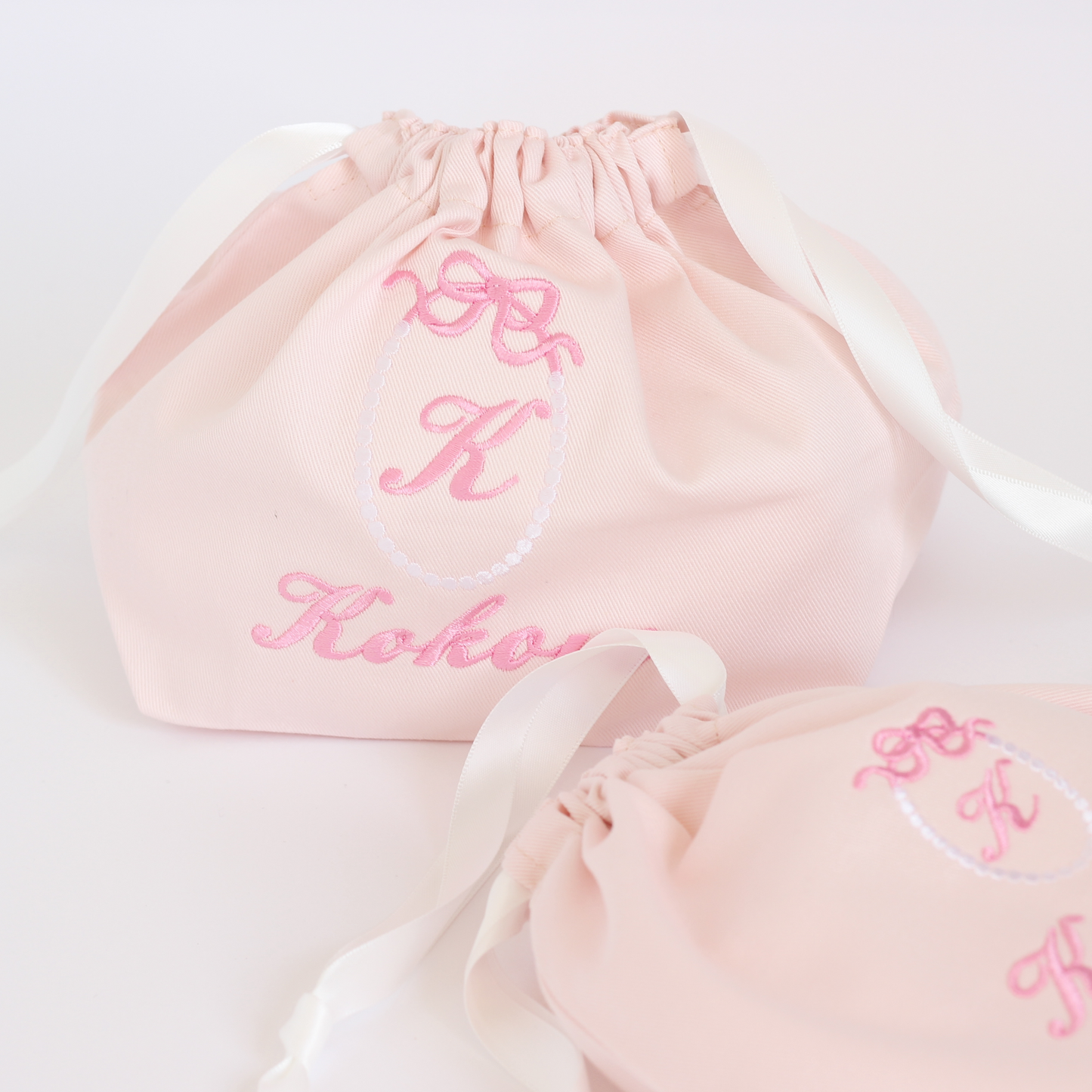 【リボンリース+名入れ】巾着袋3種類セット