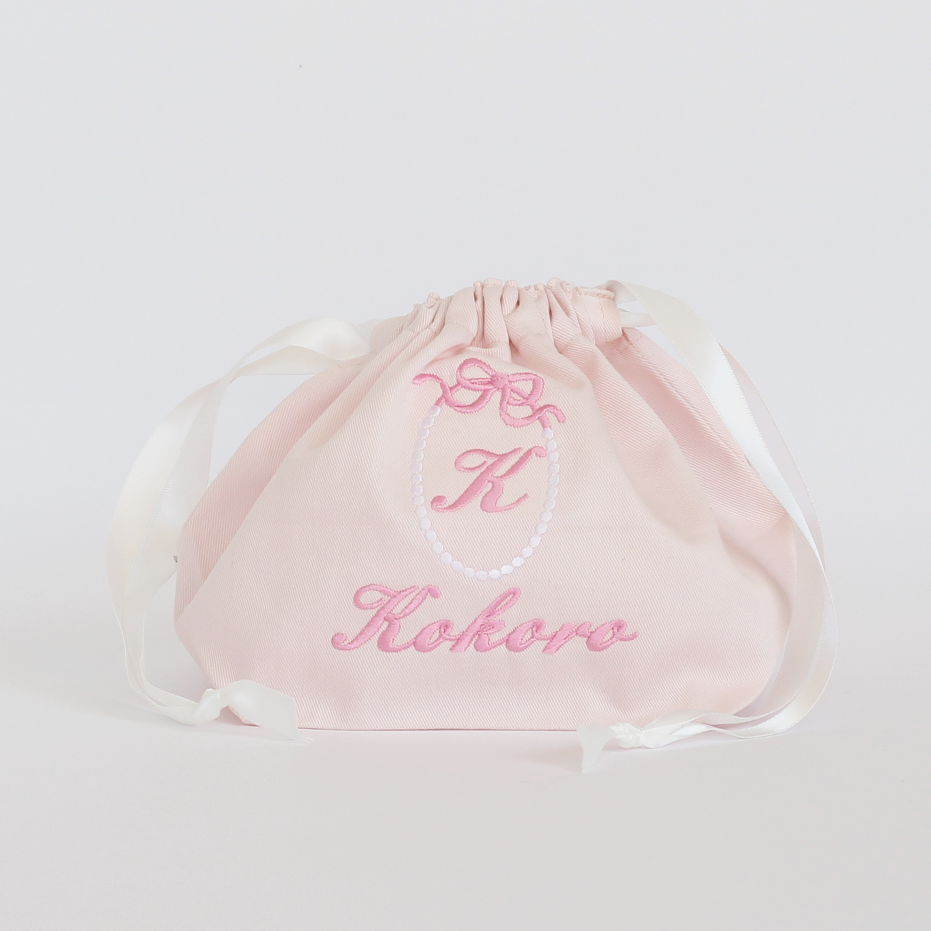 【リボンリース+名入れ】巾着袋Mマチ付きドローストリングバッグ
