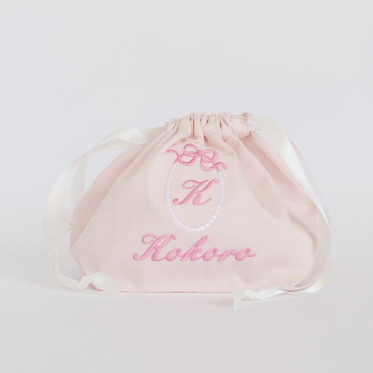 【リボンリース+名入れ】巾着袋Mマチ付きドローストリングバッグ