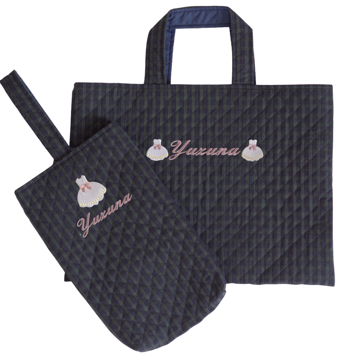 【選べるモチーフ+名入れ】レッスンバッグ＆シューズバッグsetブラックウォッチ柄