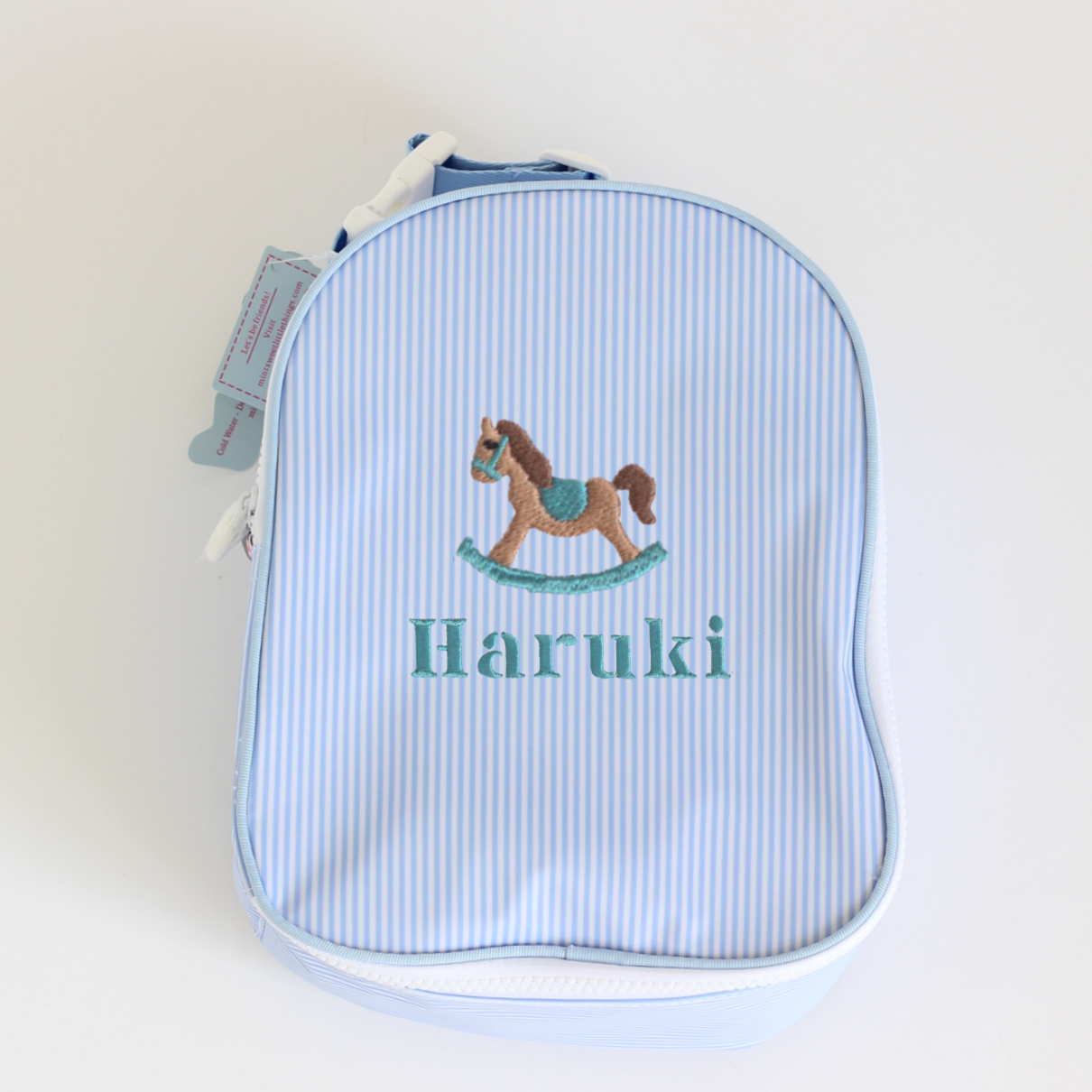 【選べるモチーフ】お名前刺繍入りクーラーバッグblue stripe