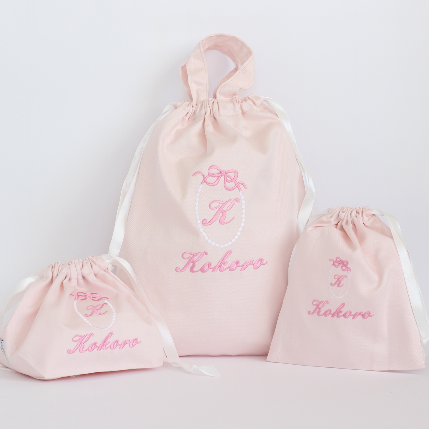 【リボンリース+名入れ】巾着袋3種類セット