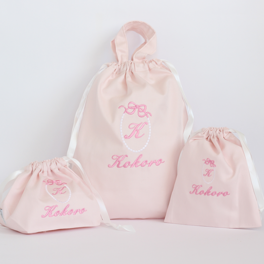 【リボンリース+名入れ】巾着袋3種類セット
