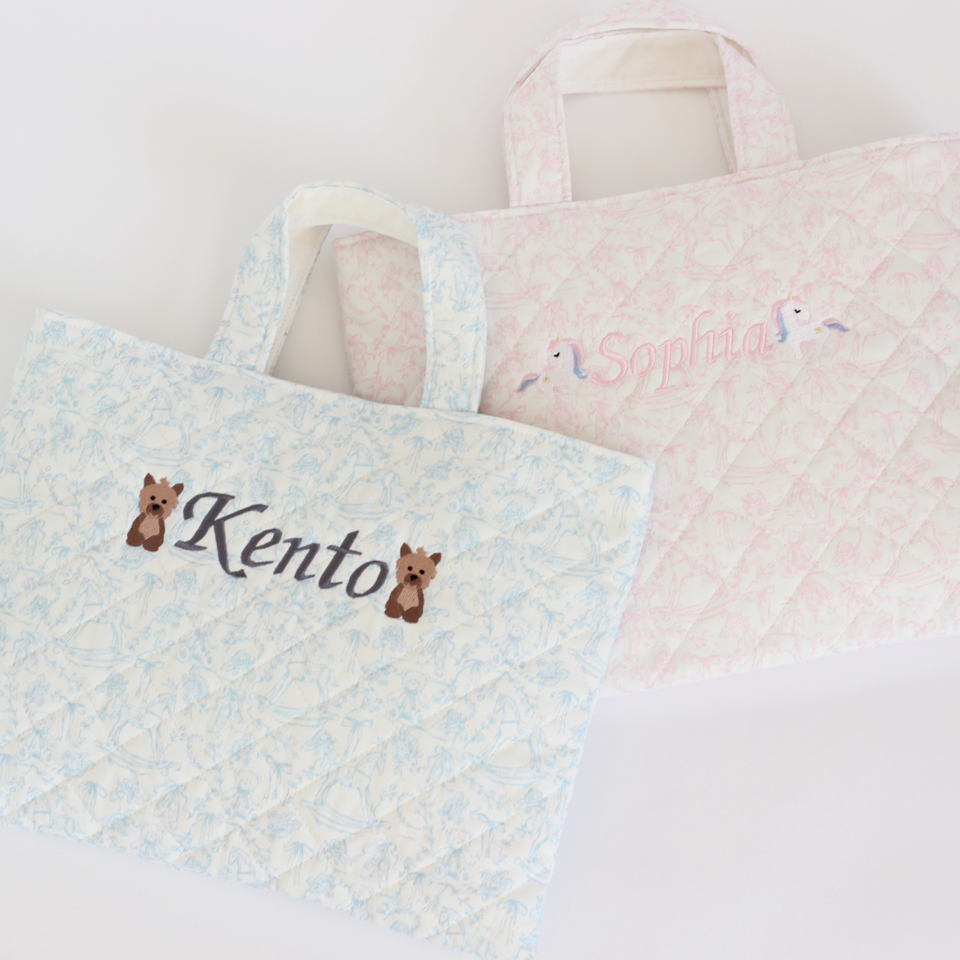 【選べるモチーフ+名入れ刺繍】トワルドジュイ柄レッスンバッグ（絵本袋）シューズバッグ（靴袋）セット　パウダーピンク
