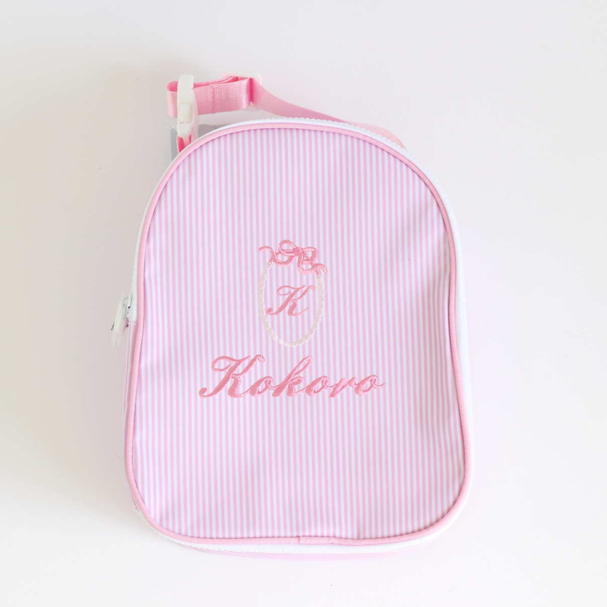 【選べるモチーフ】お名前刺繍入りクーラーバッグpink stripe
