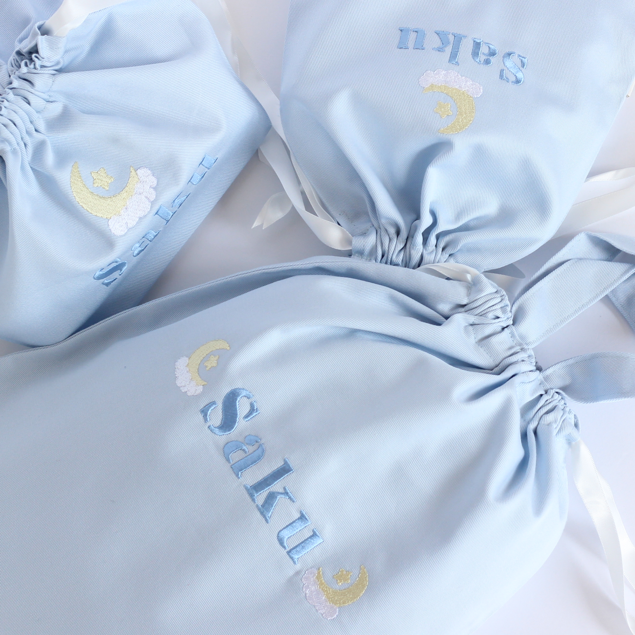 【ムーン🌙＆スター⭐+名入れ刺繍】巾着袋3種類セット（4色）