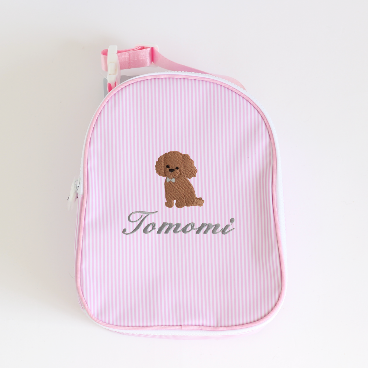 【選べるモチーフ】お名前刺繍入りクーラーバッグpink stripe