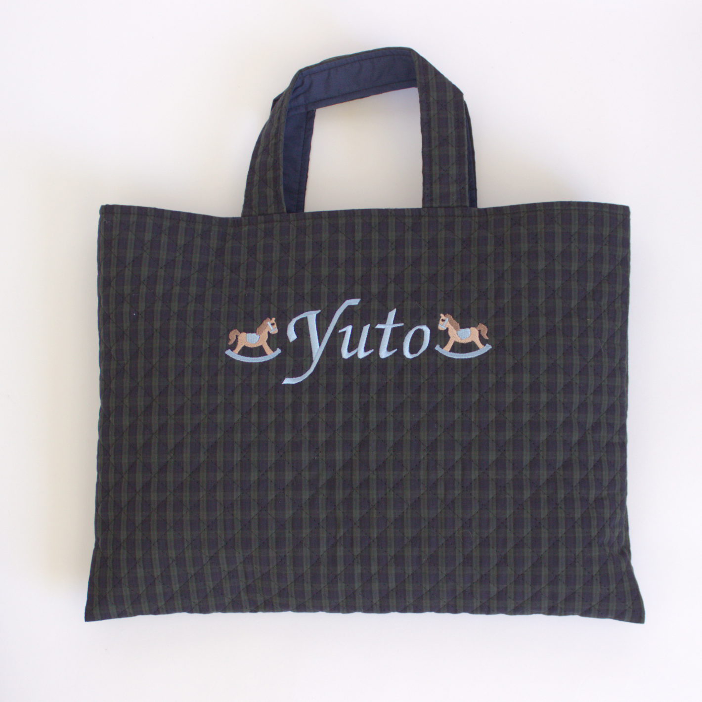 【選べるモチーフ+名入れ刺繍】レッスンバッグ（絵本袋）ブラックウォッチ柄