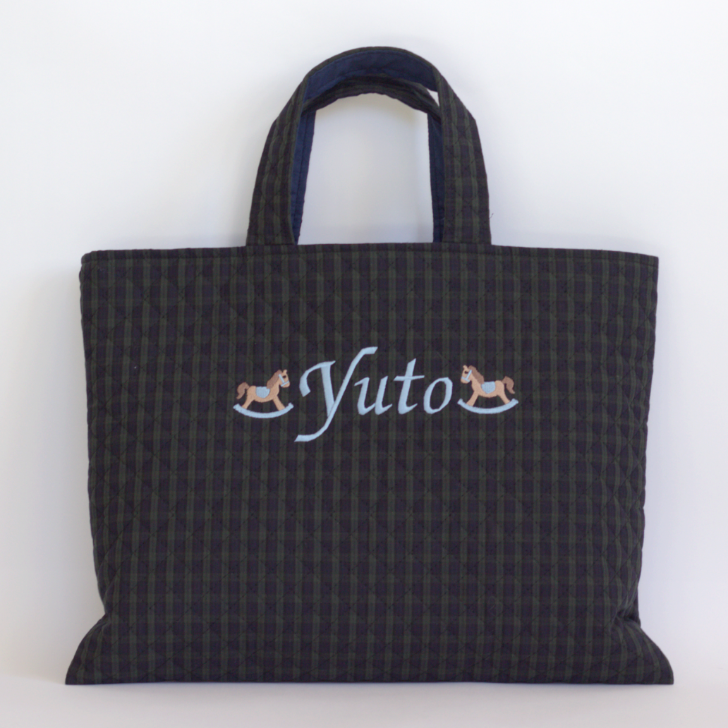 【選べるモチーフ+名入れ刺繍】レッスンバッグ（絵本袋）ブラックウォッチ柄