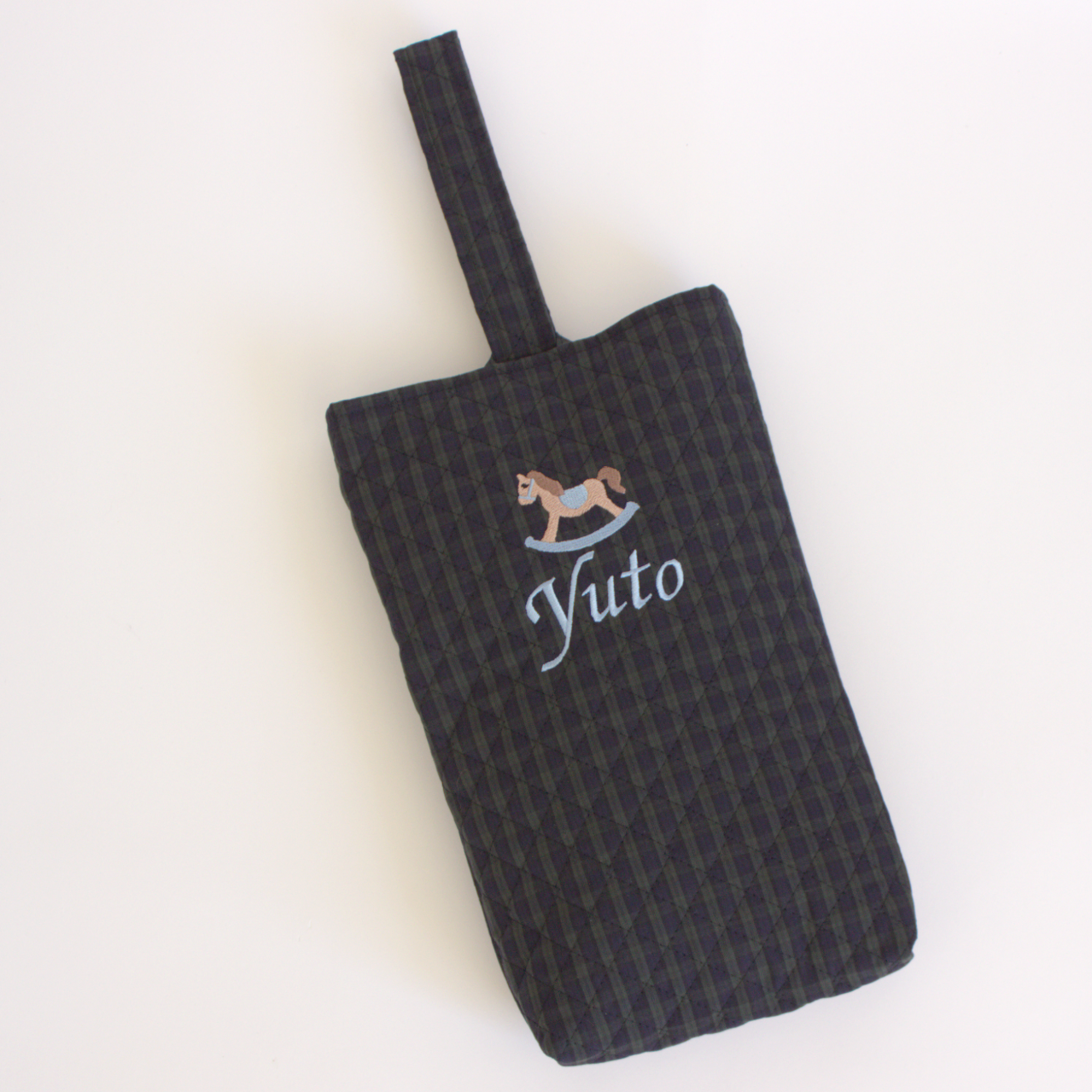 【選べるモチーフ+名入れ刺繍】シューズバッグ (靴袋)ブラックウォッチ柄