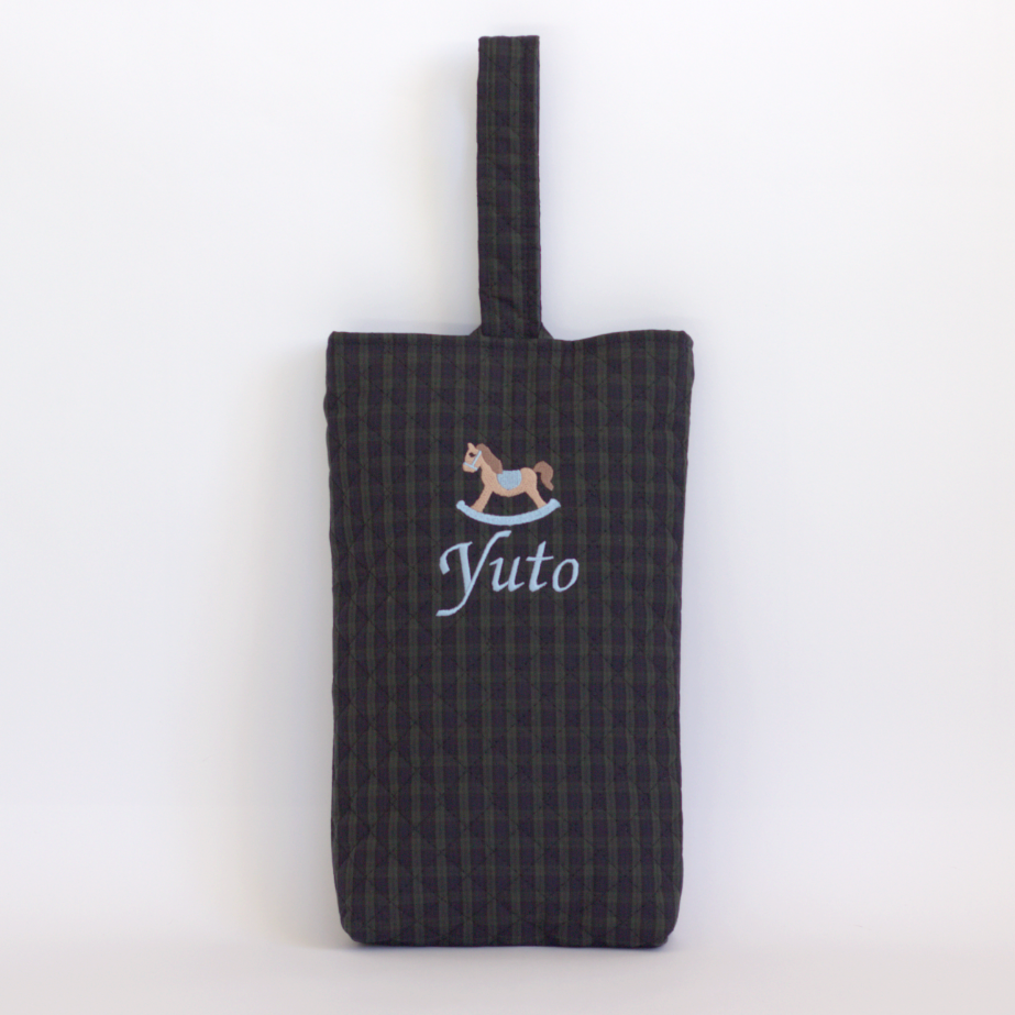 【選べるモチーフ+名入れ刺繍】シューズバッグ (靴袋)ブラックウォッチ柄