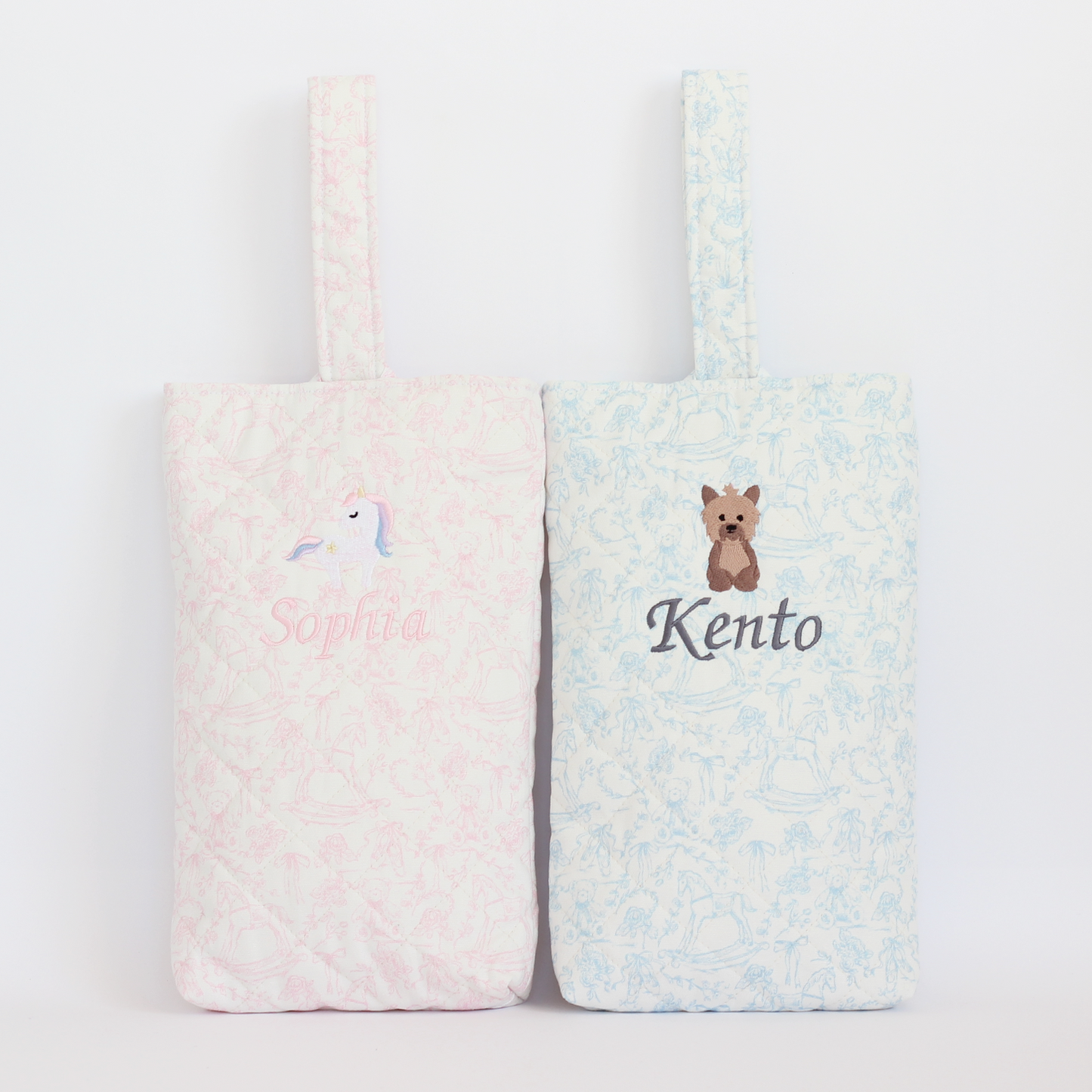 【選べるモチーフ+名入れ刺繍】トワルドジュイ柄シューズバッグ（靴袋）パウダーピンク