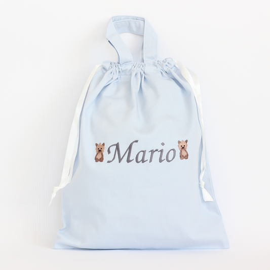 【ヨークシャテリア+名入れ刺繍】巾着袋L持ち手付きドローストリングバッグ（4色）