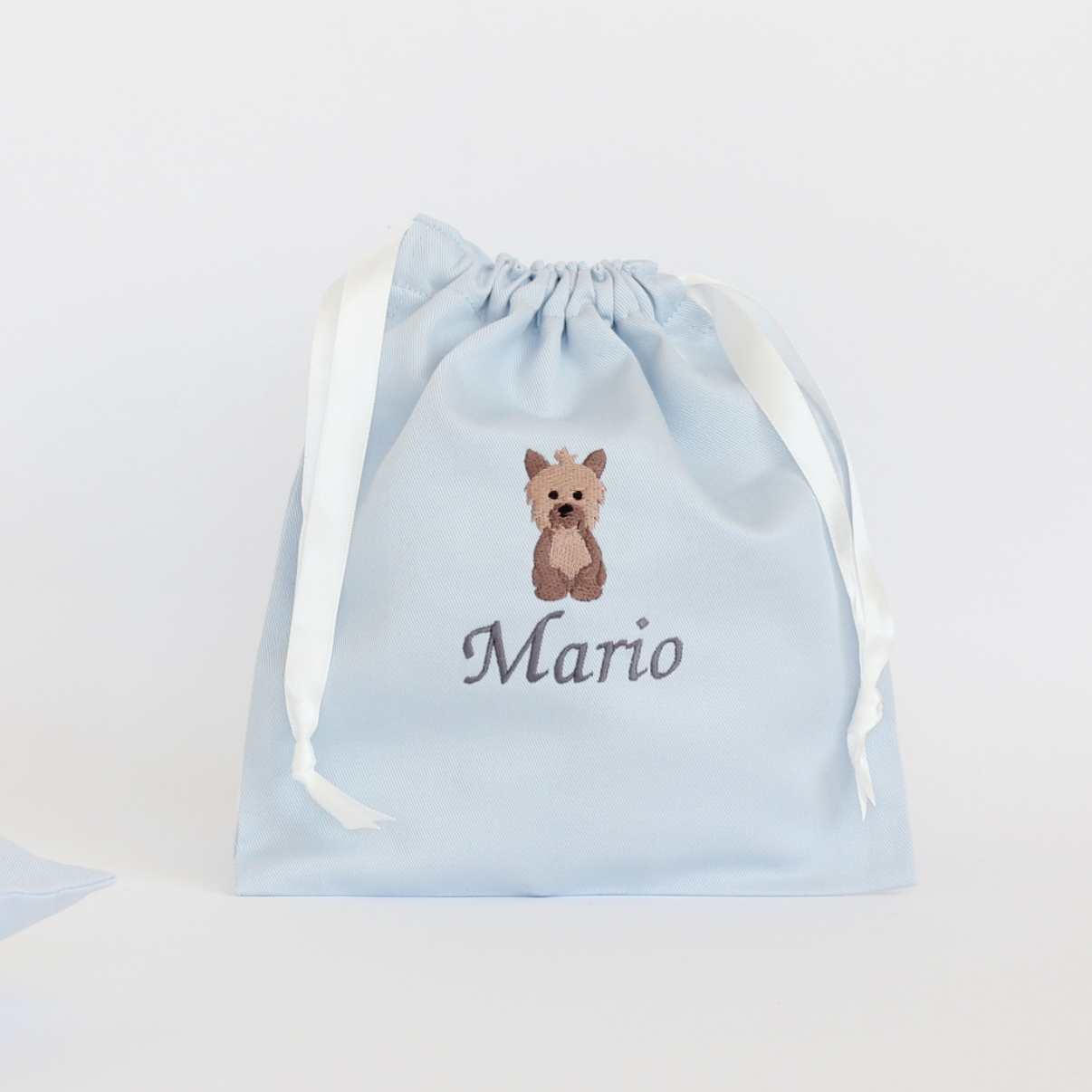 【ヨークシャテリア+名入れ刺繍】巾着袋Sマチなし巾着袋ドローストリングバッグ（４色）