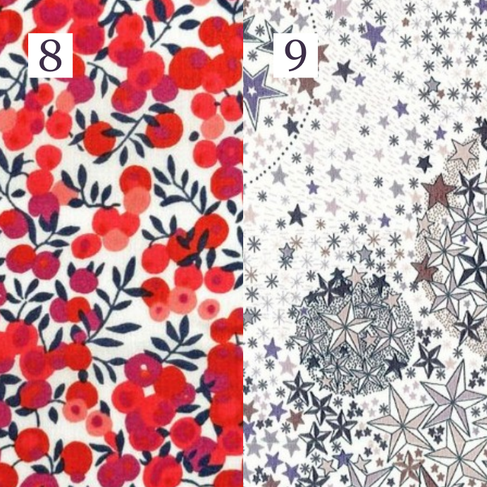 【リバティファブリックのアップリケ+名入れ刺繍】巾着袋Sマチなし（4色）